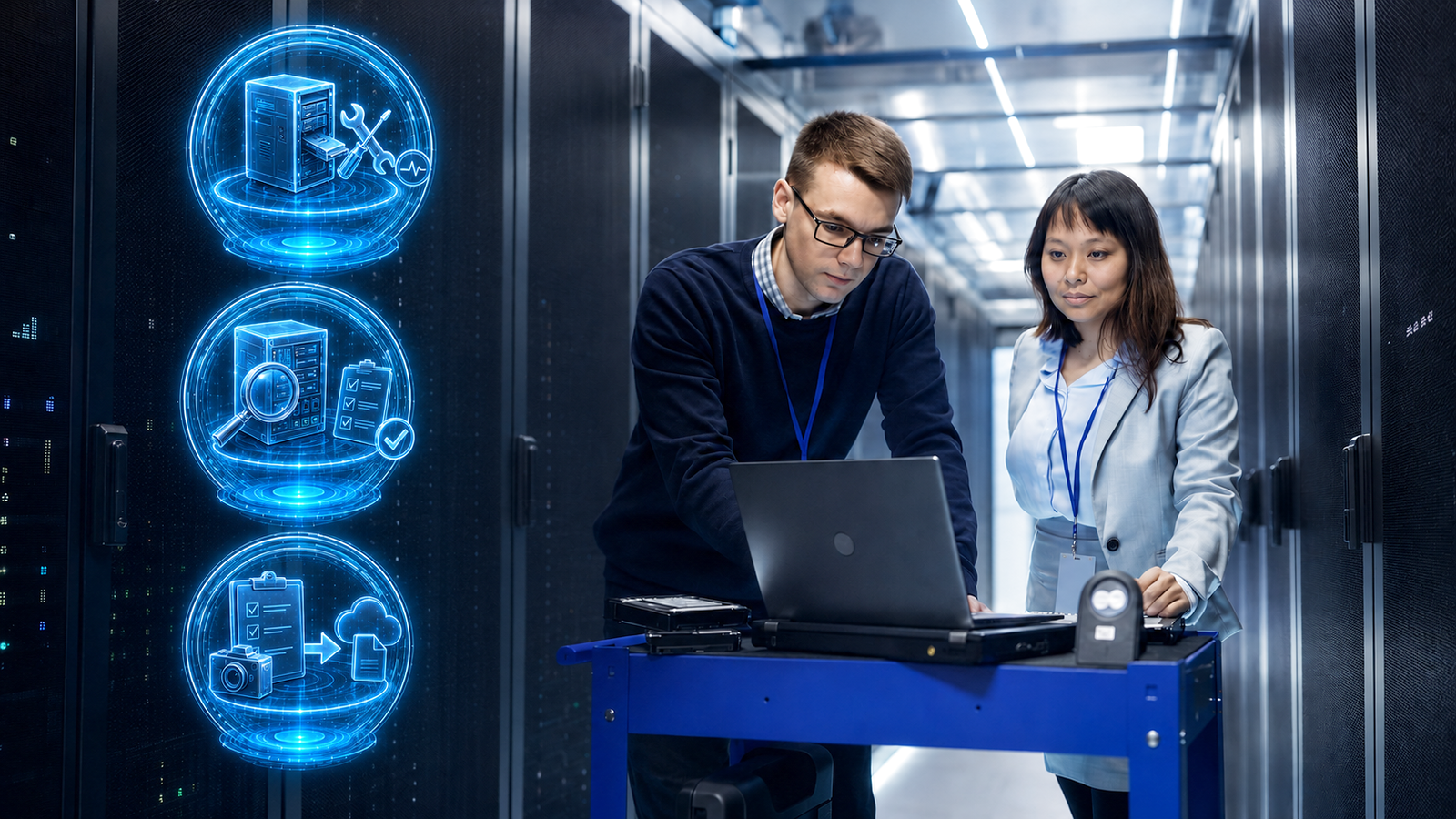 Field technician providing onsite smart hands and infrastructure support