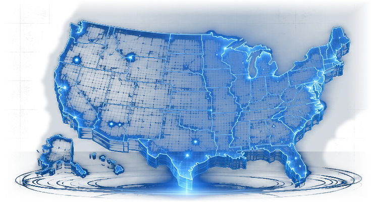 Illustrated map of the United States marking the locations HTG coordinates IT asset disposition across