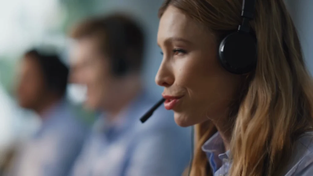 Support agents wearing headsets at a help desk handling IT support for medical practices